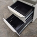 White Cushion Pedestal File Cabinet w/ Tan Fabric Top