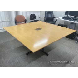 Simo 60 x 60 Blonde Oak Square Boardroom Table w/ Grommet Hole