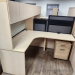 Blonde 60" x 72" L Suite Office Desk with Overhead Storage