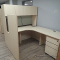 Blonde 60" x 72" L Suite Office Desk with Overhead Storage