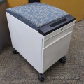 White 2 Drawer Rolling Pedestal Cabinet w/ Blue & Yellow Cushion