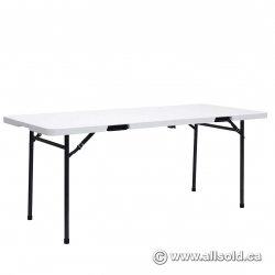 White 6 ft Plastic Mobile Folding Table w/ Carrying Handle