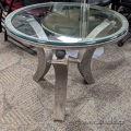 30" Round Glass Coffee Table w/ Metal Base, 25" Height