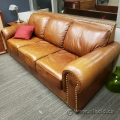 Brown Leather Sofa Couch Set w/ Nailhead Trim