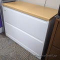 White Steelcase 2 Drawer Lateral File Cabinet w/ Blonde Wood Top