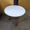 White Round Side End Table with Wood 3 Post Legs
