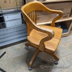 Vintage Oak Wood Computer Desk Chair w/ Twist 4-Point Base