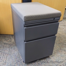 Grey 2 Drawer Rolling Pedestal Cabinet w/ Brown Cushion Top