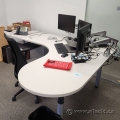 White Powered L Suite Sit Stand Desk w/ Left Hand Runoff
