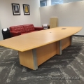 10.5ft Blonde Boat Shaped Boardroom Table w/ Power Grommet