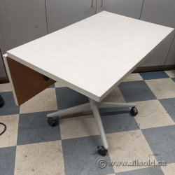 Height Adjustable Rolling Office Table w/ Drop Leaf Surface