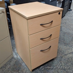 Blonde 3 Drawer Rolling Pedestal File Cabinet w/ Silver Handles