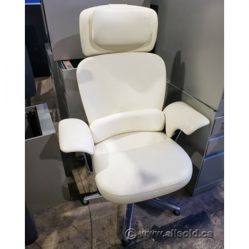 White Steelcase Leap WorkLounge Chair with Footstool Allsold Buy Sell Used Office Furniture Calgary