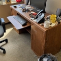 Medium Maple Straight Desk w/ Dual Door Storage, Keyboard Tray