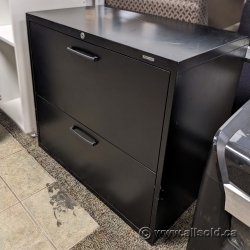 30" Teknion Black 2 Drawer Lateral File Cabinet, Locking