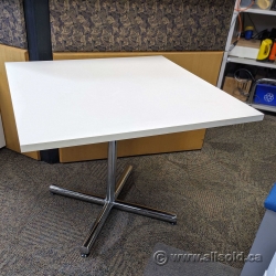 White 36" Square Work/ Meeting Table w/ Tubular Chrome Base
