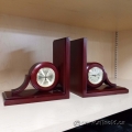 Mahogany Book Ends with Clock and Thermometer