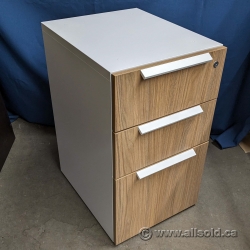 Teknion White & Medium Maple 3 Drawer Pedestal File Cabinet