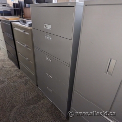 Hon Grey 5 Drawer Lateral File Cabinet, Locking