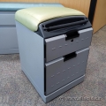 Grey 2 Drawer Rolling Pedestal File Cabinet w/ Green Cushion