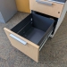 Blonde and White Pedestal File Cabinet w/ Grey Cushion Top