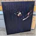 Red and White Splatter Over Blue Drip Wall Painting