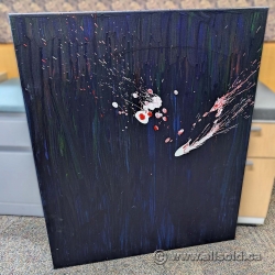 Red and White Splatter Over Blue Drip Wall Painting