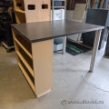 Tall Grey Workstation Desk w/ Blonde Shelving