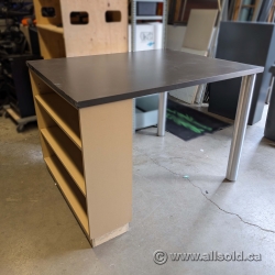 Tall Grey Workstation Desk w/ Blonde Shelving