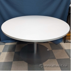 White Turnstone 48" Round Office Meeting Table w/ Grey Post Base