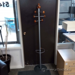 Grey 8 Post Coat Tree Stand w/ Brown Post Caps, Umbrella Holder