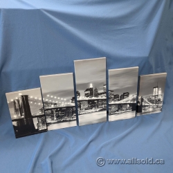 Set of 5 Wieco Art Brooklyn Bridge Night View Canvas Prints
