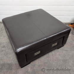 Leather Footrest Storage Ottoman w/ Drawer