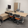 Steelcase Ashwood Oak T-Suite Desk System w/ Cabinet