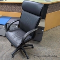 Black Leather High-Back Office Task Chair with Fixed Arms