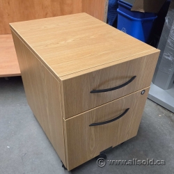 Maple Blonde 2 Drawer Rolling Under Desk Pedestal Cabinet