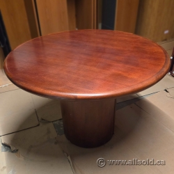 42" Mahogany Round Office Meeting Table w/ Barrel Base