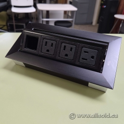 Black Haworth 3 Outlet Power Grommet w/ Wire Run Through Slot