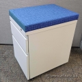 Herman Miller White 2 Drawer Pedestal File Cabinet, Blue Cushion