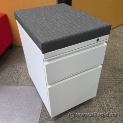 Herman Miller White Rolling Pedestal File Cabinet, Black Cushion Herman Miller White Rolling Pedestal File Cabinet, Black Cushion