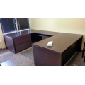 Dark Brown U C-Suite Desk Unit w/ 2-Drawer Filing Cabinet