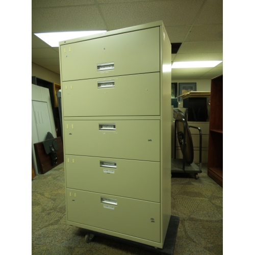 Hon Beige 5 Drawer Lateral File Cabinet Flip Front Top Locking
