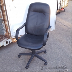 Black Leather Adjustable Task Chair w/ Fixed Arms