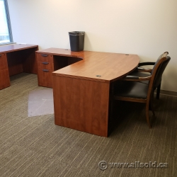 Autumn Maple L-Suite Bow Front Desk w/ Box/Box/File Pedestal Autumn Maple L-Suite Bow Front Desk w/ Box/Box/File Pedestal