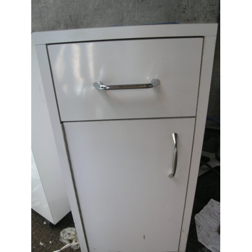 White Rolling Side Table w Drawer 12 x 12 x 27" Allsold.ca