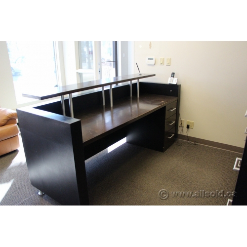 Espresso And Black Reception Desk Suite with Transaction Counter