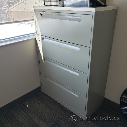 36" Grey Steelcase 4 Drawer Lateral File Off White Top