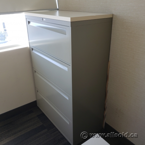 36" Grey Steelcase 4 Drawer Lateral File Off White Top