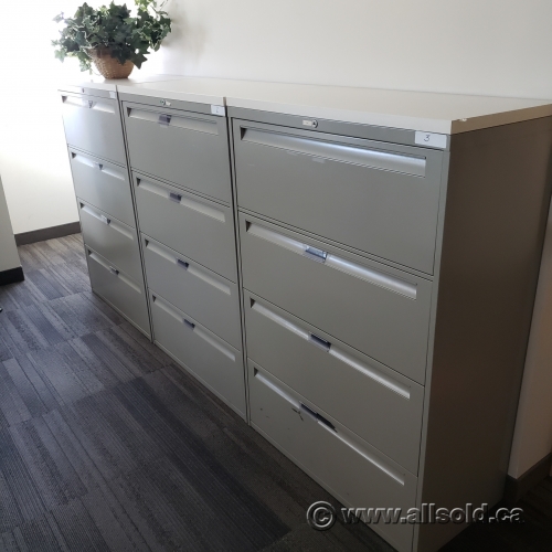 36" Grey Steelcase 4 Drawer Lateral File Off White Top