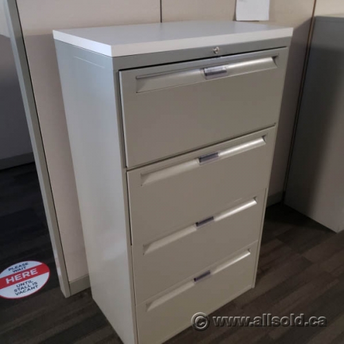 30" Grey Steelcase 4 Drawer Lateral File Off White Top